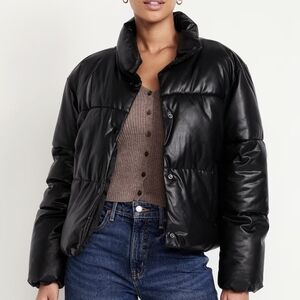 Leather Puffer bomber jacket sz XL